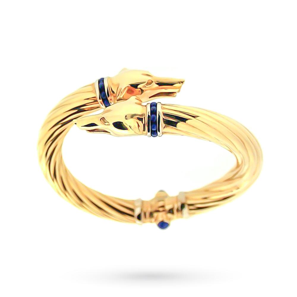 Yellow gold rigid bracelet greyhound heads lapis lazuli collars - LUSSO ITALIANO
