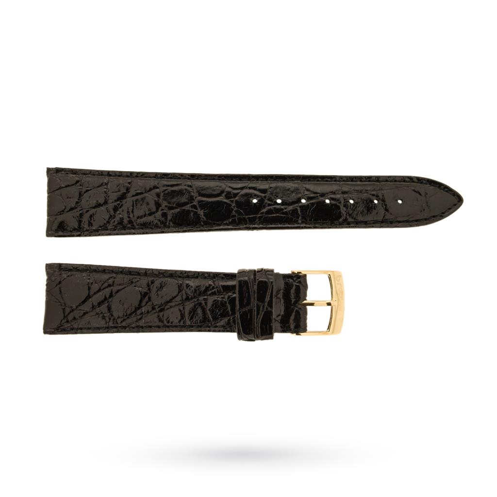 Glossy black crocodile strap 20-16mm golden buckle - BROS