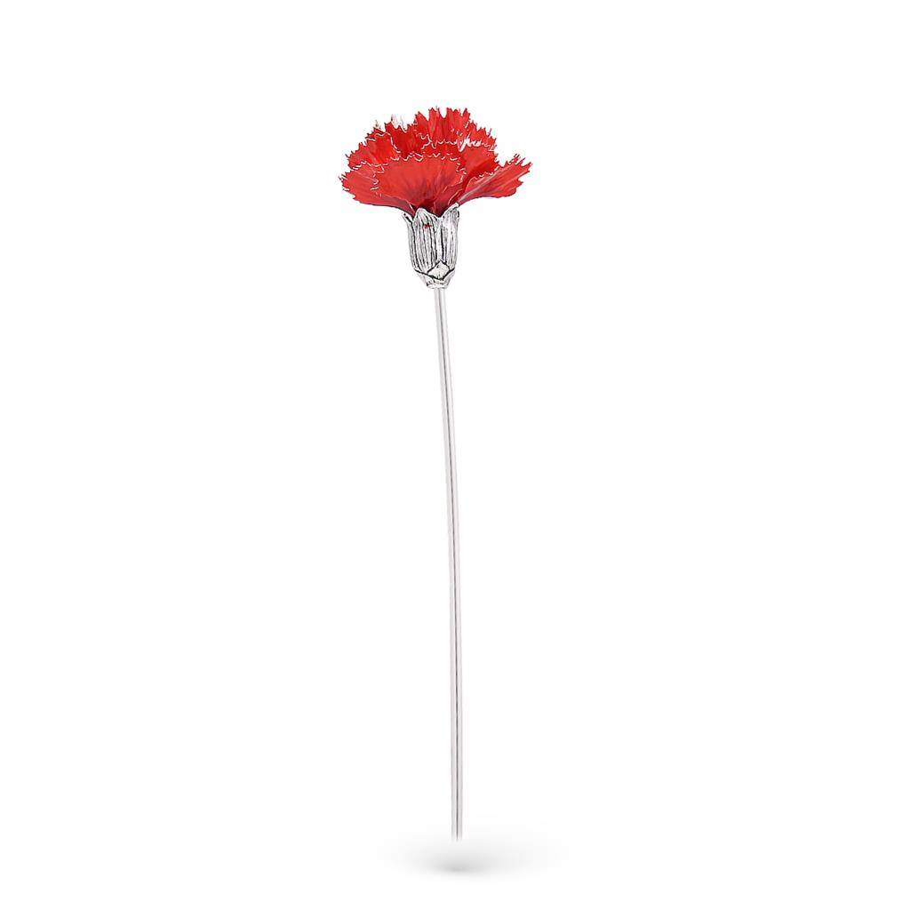 Red gillyflowers ornament in sterling silver and enamel 24,5cm - GI.RO’ART