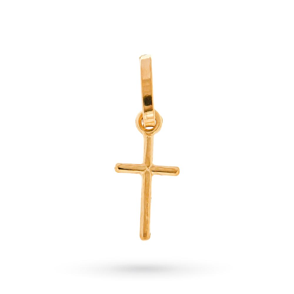 Ciondolo croce sottile oro giallo lucida liscia 18kt - LUSSO ITALIANO
