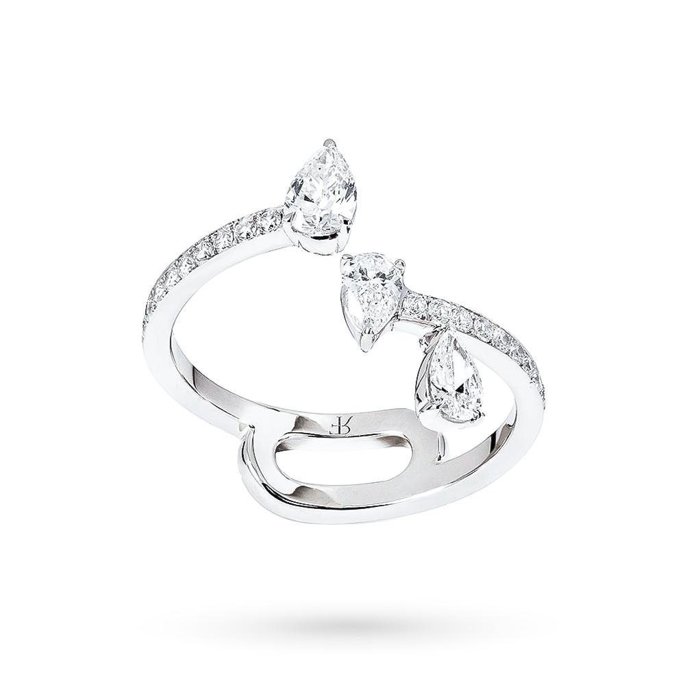 18kt white gold Twist ring 3 diamond drops brilliants RFJewels - RF JEWELS
