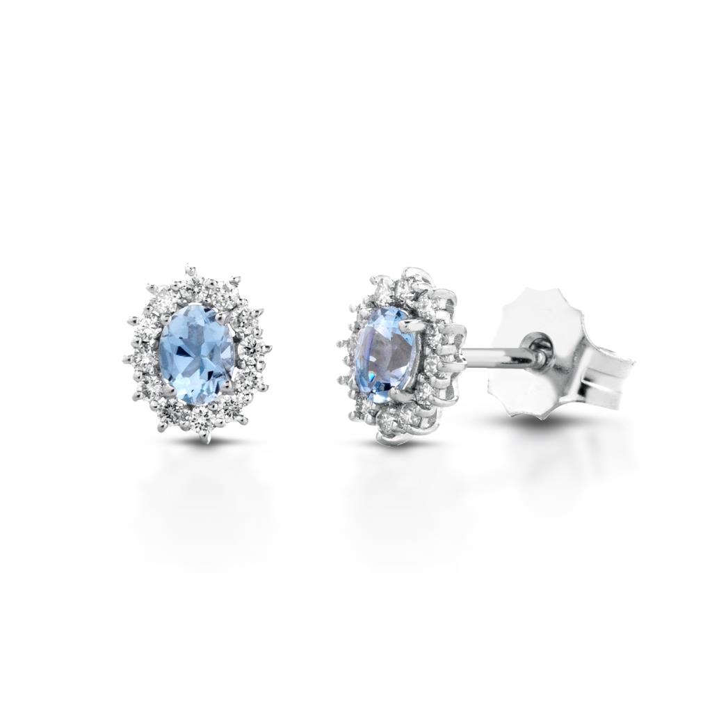 Earrings with 0.30ct aquamarines surrounded by diamonds - LELUNE