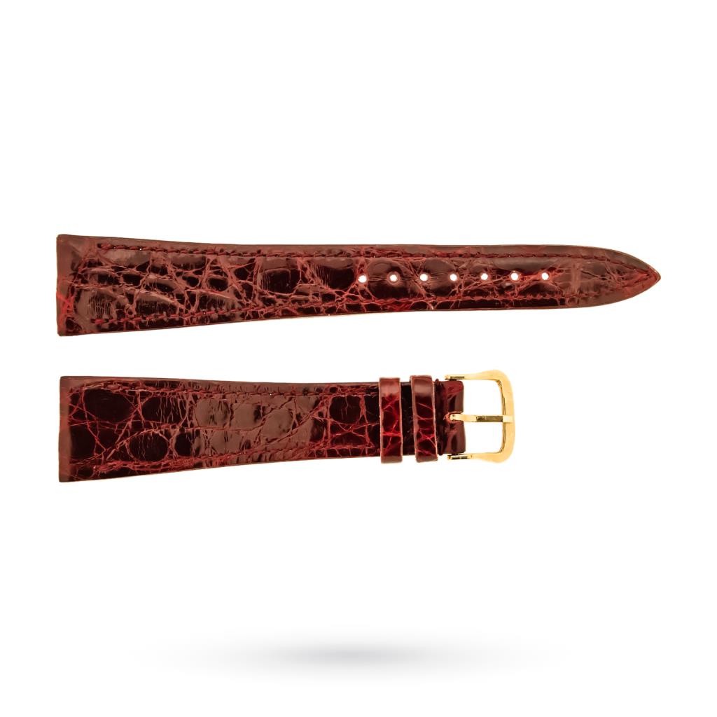 Flat burgundy crocodile strap 20-14mm gold buckle - BROS