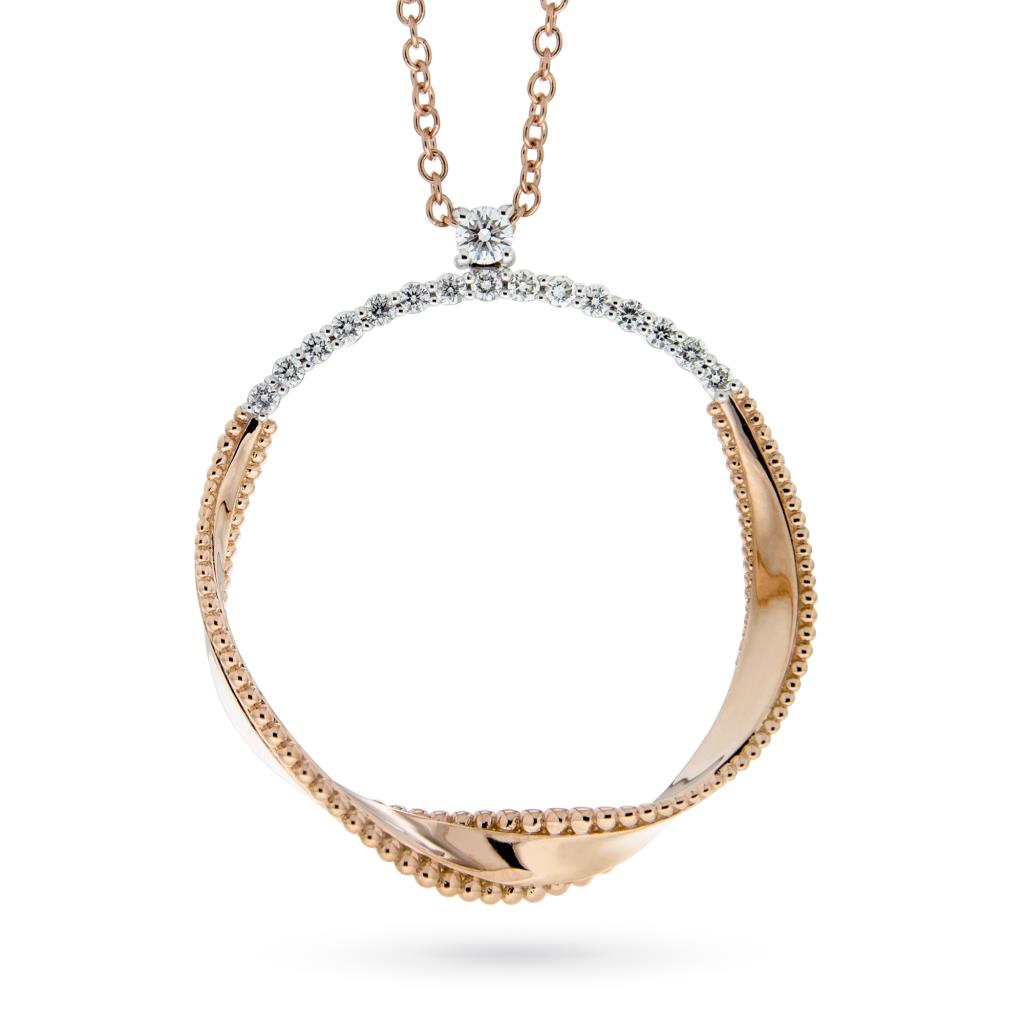 Girocollo pendente cerchio ondulato oro rosa diamanti - ORO TREND