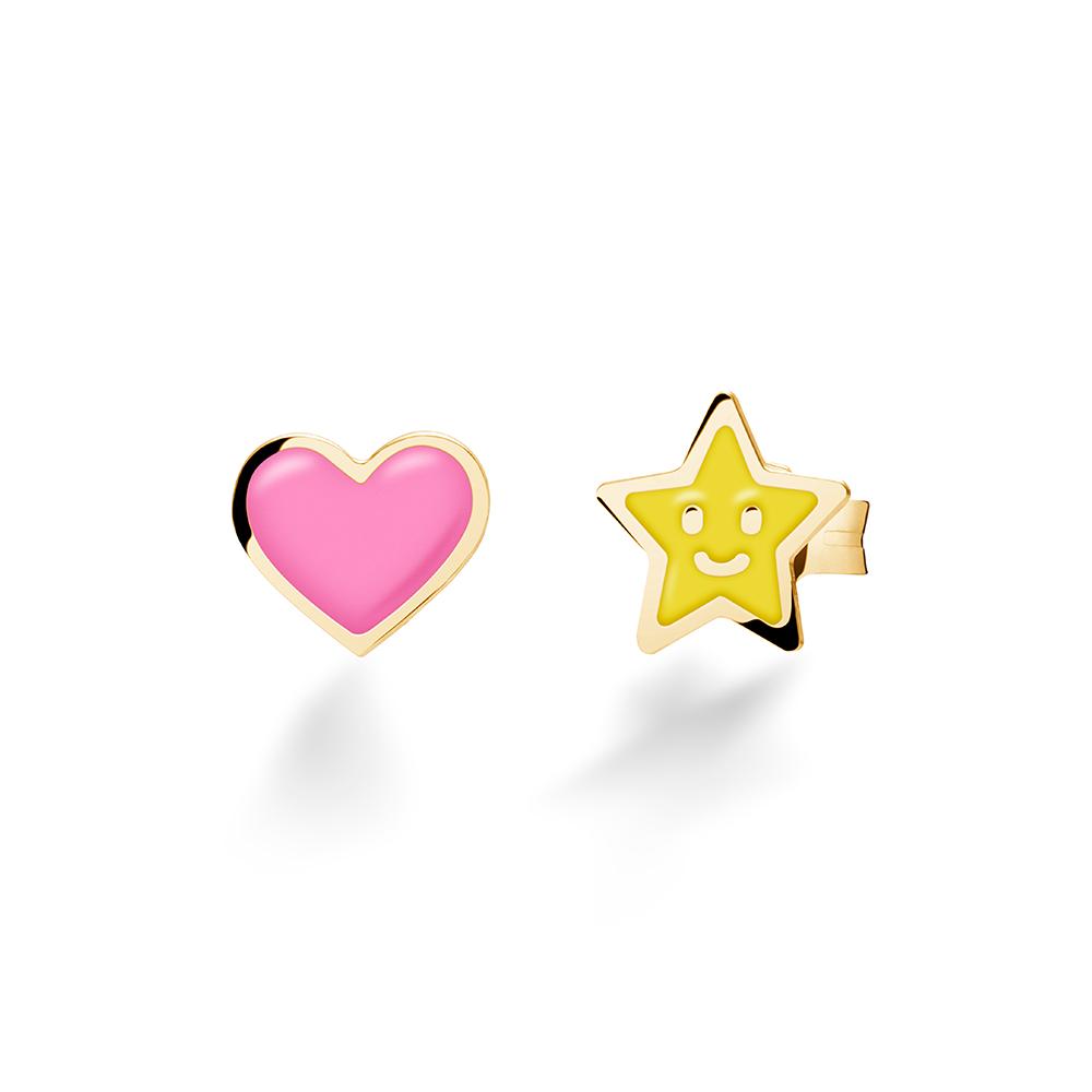 9kt yellow gold earrings leBebe PMG056 star heart - LE BEBE