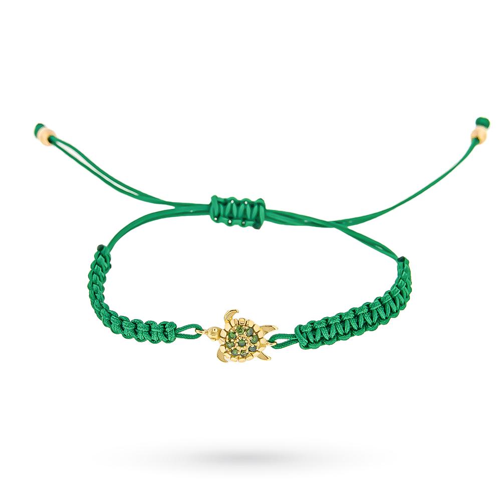 Small turtle green cord bracelet with 0.135ct green diamonds - QUAGLIA
