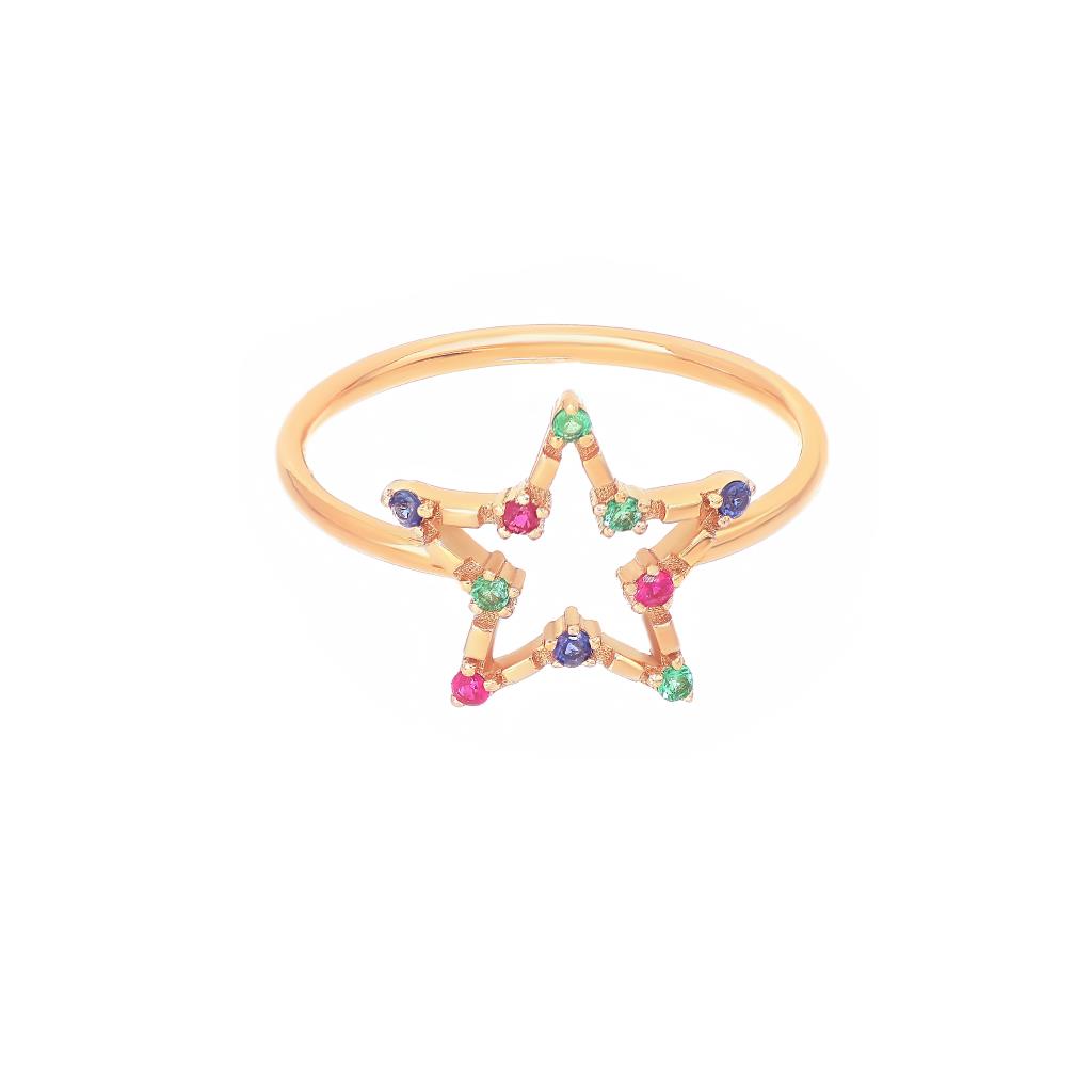Anello Aurum stella oro rosa 18kt zaffiri smeraldi rubini Maman et Sophie ANETLRM13 - MAMAN ET SOPHIE
