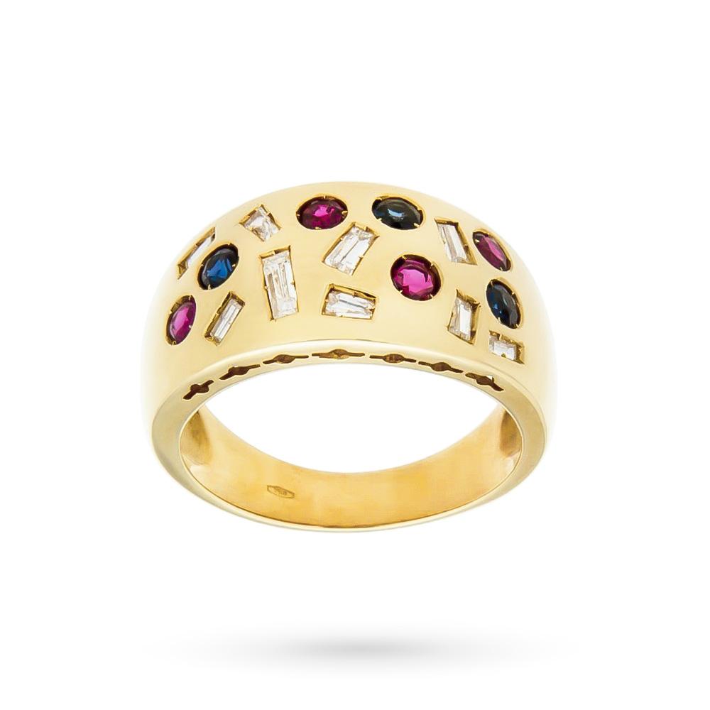 Ring band Harlequin gold diamonds rubies sapphires - CICALA