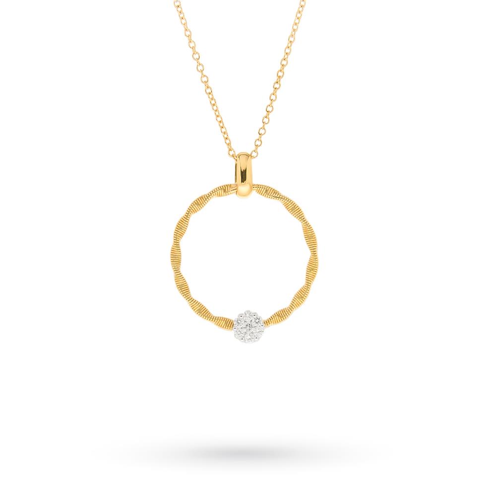 Girocollo ciondolo cerchio zigrinato oro giallo diamanti 43cm - ORO TREND