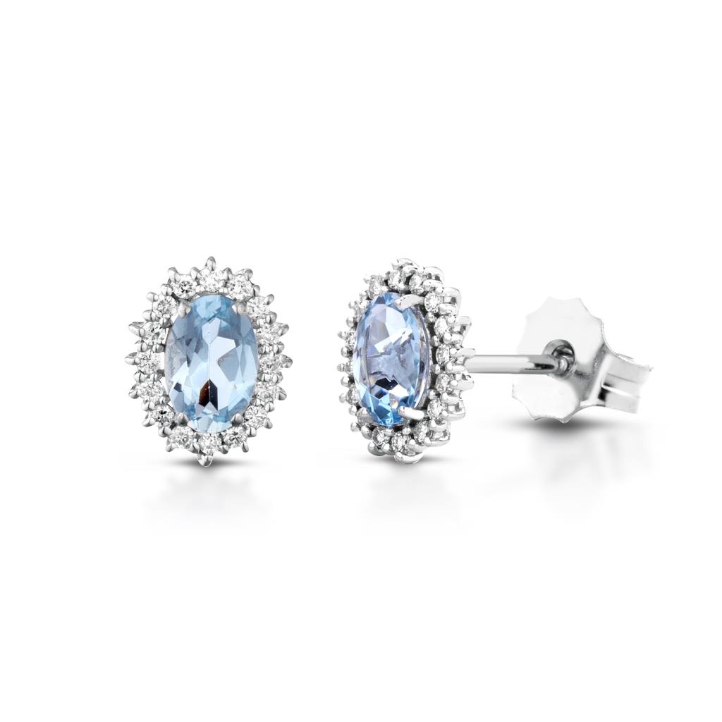 Gold earrings oval aquamarine and diamonds - LELUNE