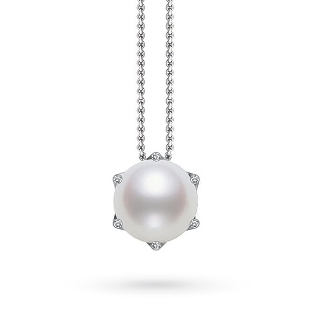 Girocollo perla pendente oro bianco diamanti - COSCIA
