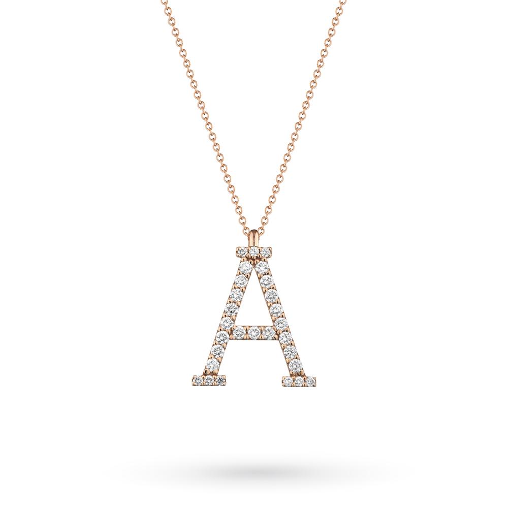 18kt rose gold necklace initial A diamonds 0.55ct - BUONOCORE