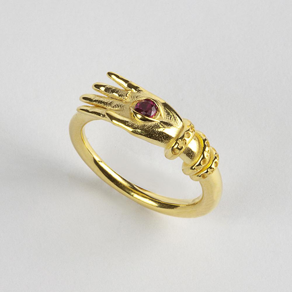 Nove25 gold plated silver eye spinel talisman ring - NOVE25