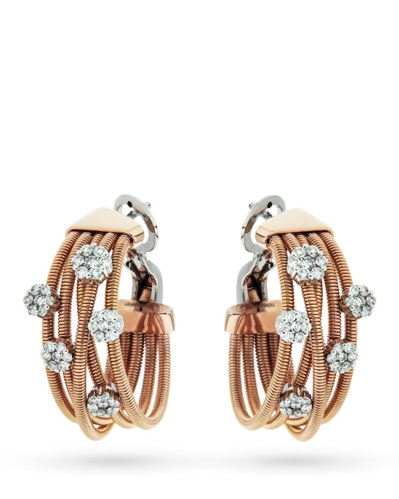 18kt rose gold earrings with 5 flowers of diamonds - ORO TREND