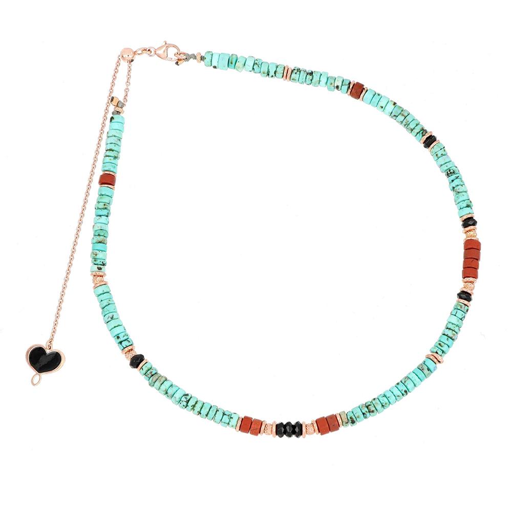 Necklace in turquoise aulite and red jasper and pink silver - MAMAN ET SOPHIE