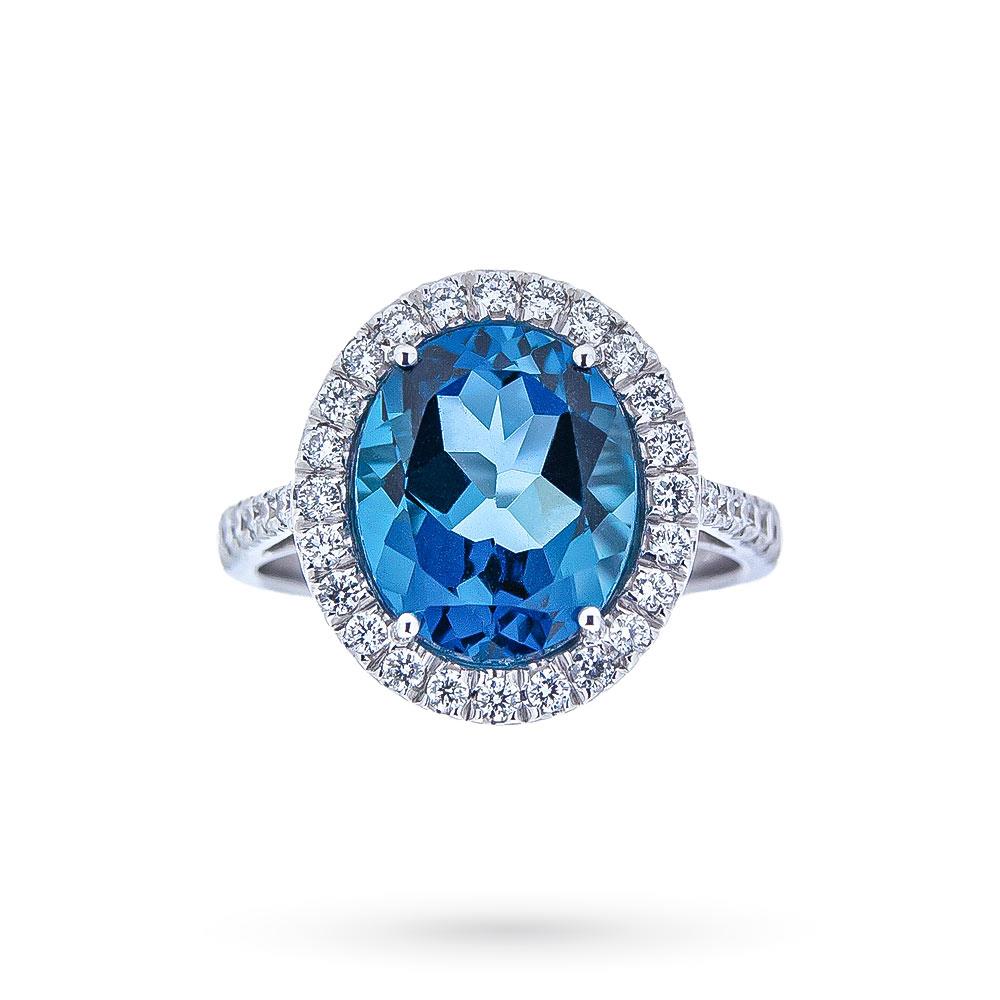 Anello grande topazio Blu London 5,95ct diamanti 0,48ct - D.DONNA
