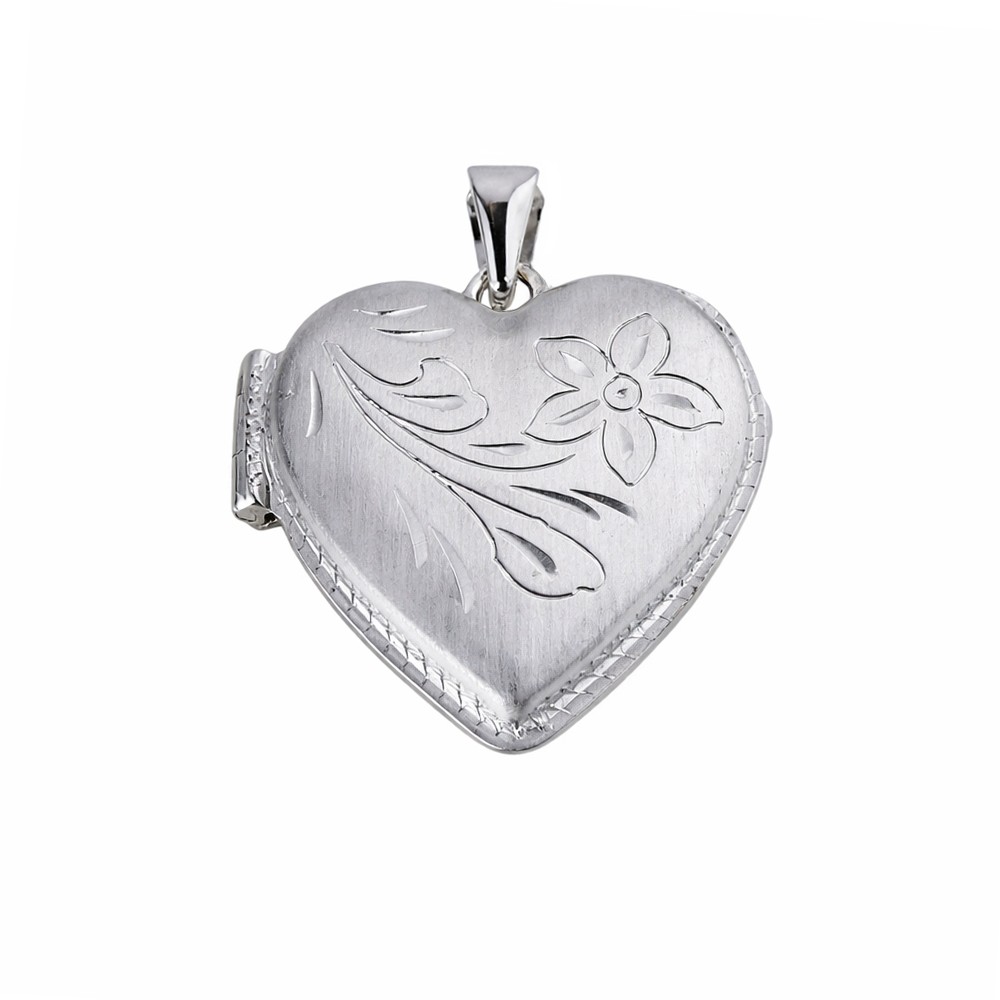 Ciondolo portafoto a forma di cuore in oro bianco satinato