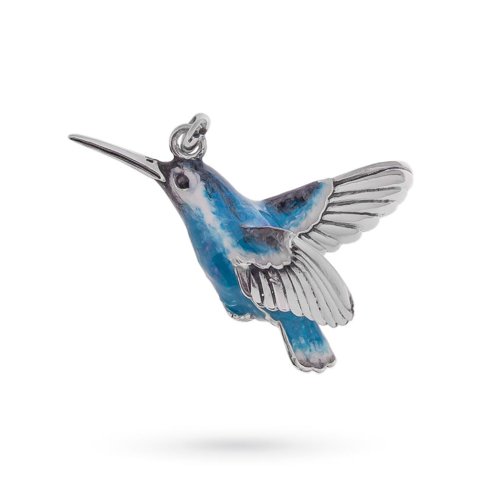 Ciondolo colibrì argento e smalto blu 5cm - SATURNO
