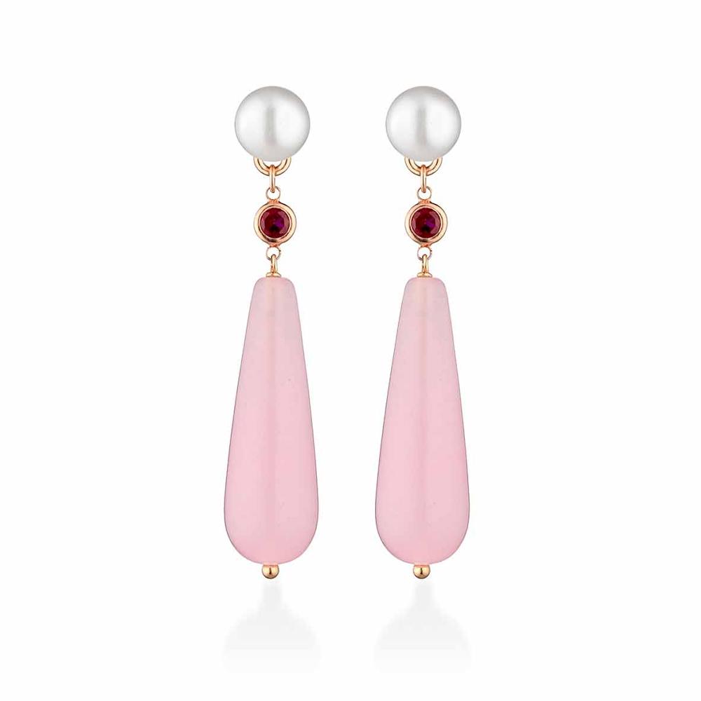 Orecchini perle acqua dolce argento rosa zircone fucsia giada rosa - GLAMOUR
