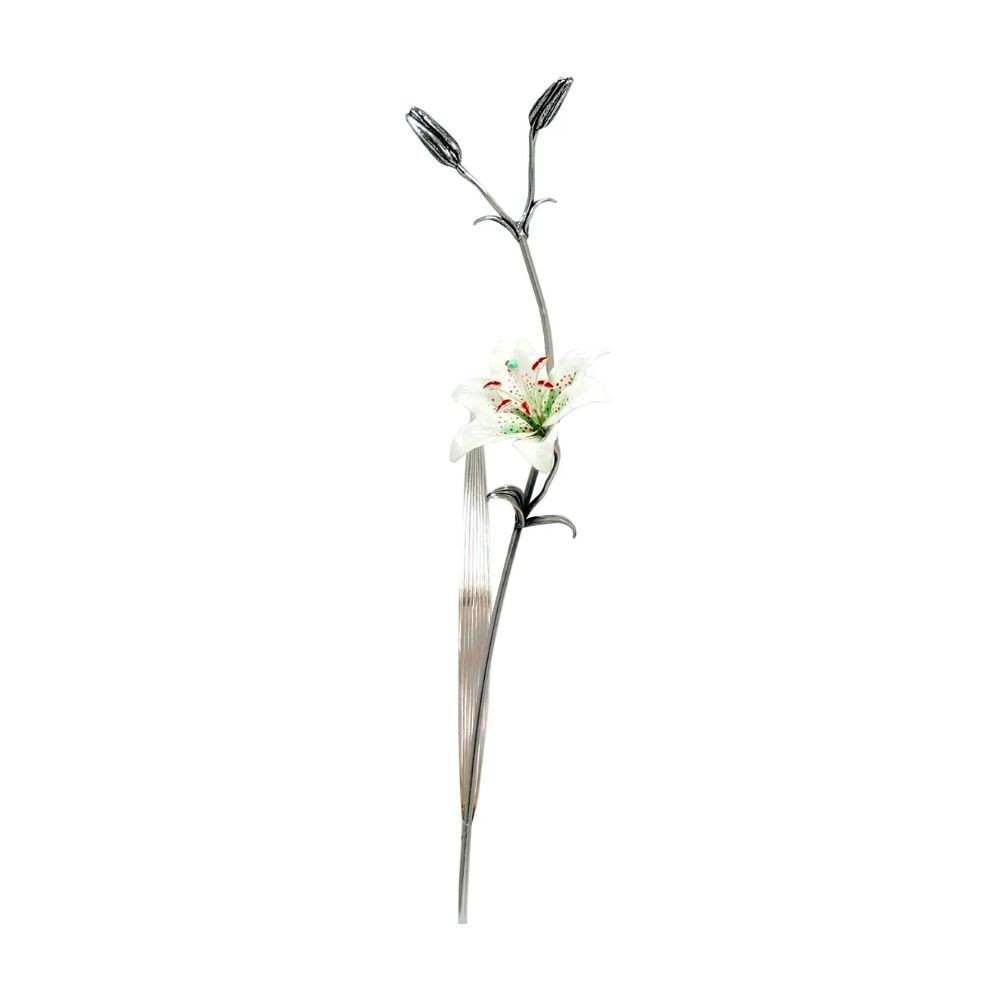 Lilium 1 Fiore Dipinto A Mano Bianco Soprammobile Argento