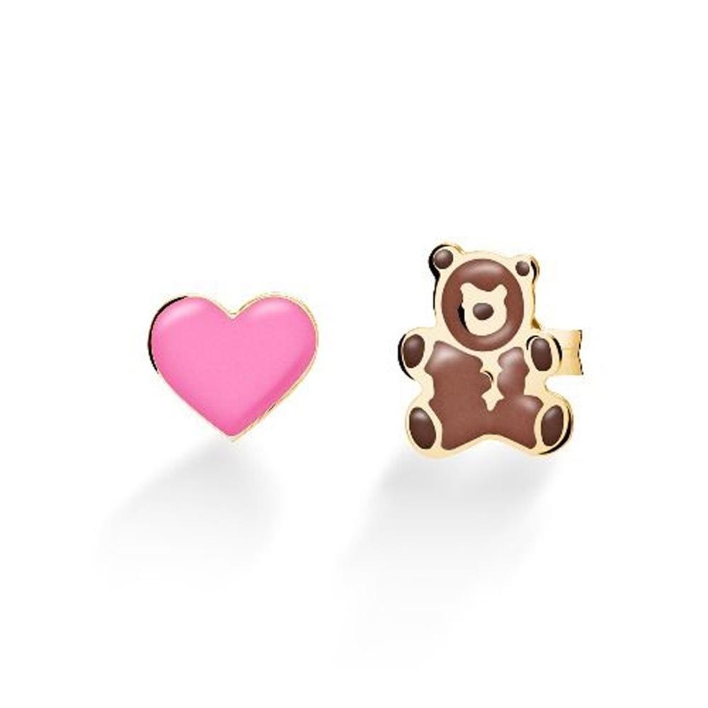 Orecchini A Bottone Carissima Per Bambine – Oro Giallo 9ct Con Tartaruga Smaltata Rosa