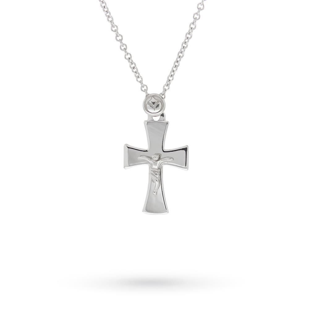 Cross necklace Christ crucified 18kt white gold 44cm - LUSSO ITALIANO