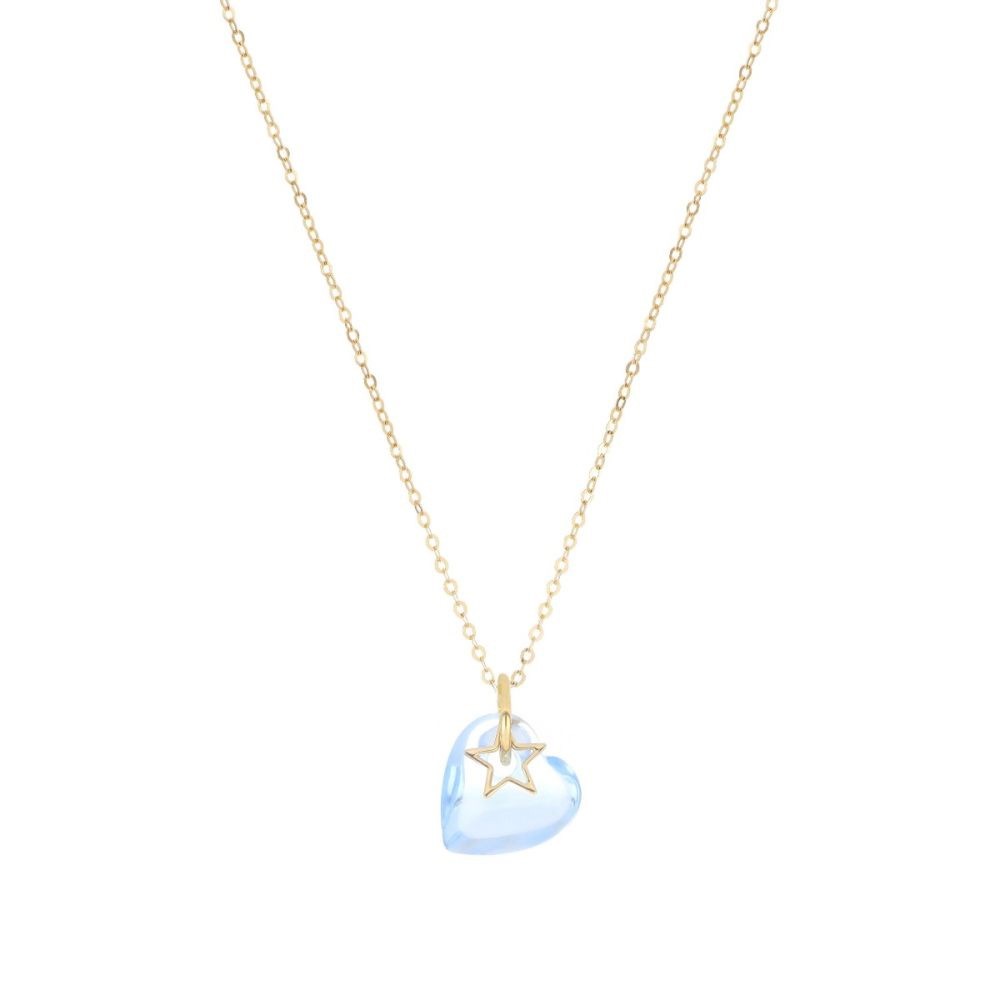 18kt Gold Sky Blue Quartz Heart Necklace - MAMAN ET SOPHIE