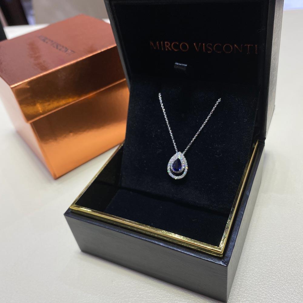  Girocollo oro bianco zaffiro goccia 0,80ct diamanti 0,27ct Mirco Visconti - MIRCO VISCONTI