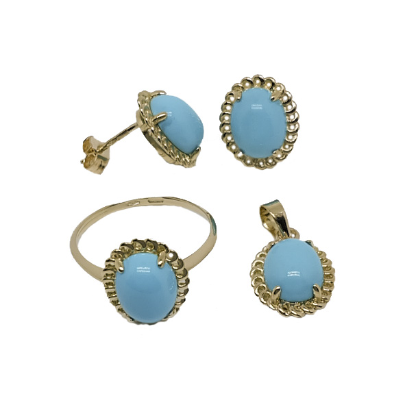Set Di Gioielli Turchesi Per Donna, Collana E Orecchini In Stile Occidentale E Boho, Con Pietre Turchesi, Catena 47+7 Cm, Senza Nichel