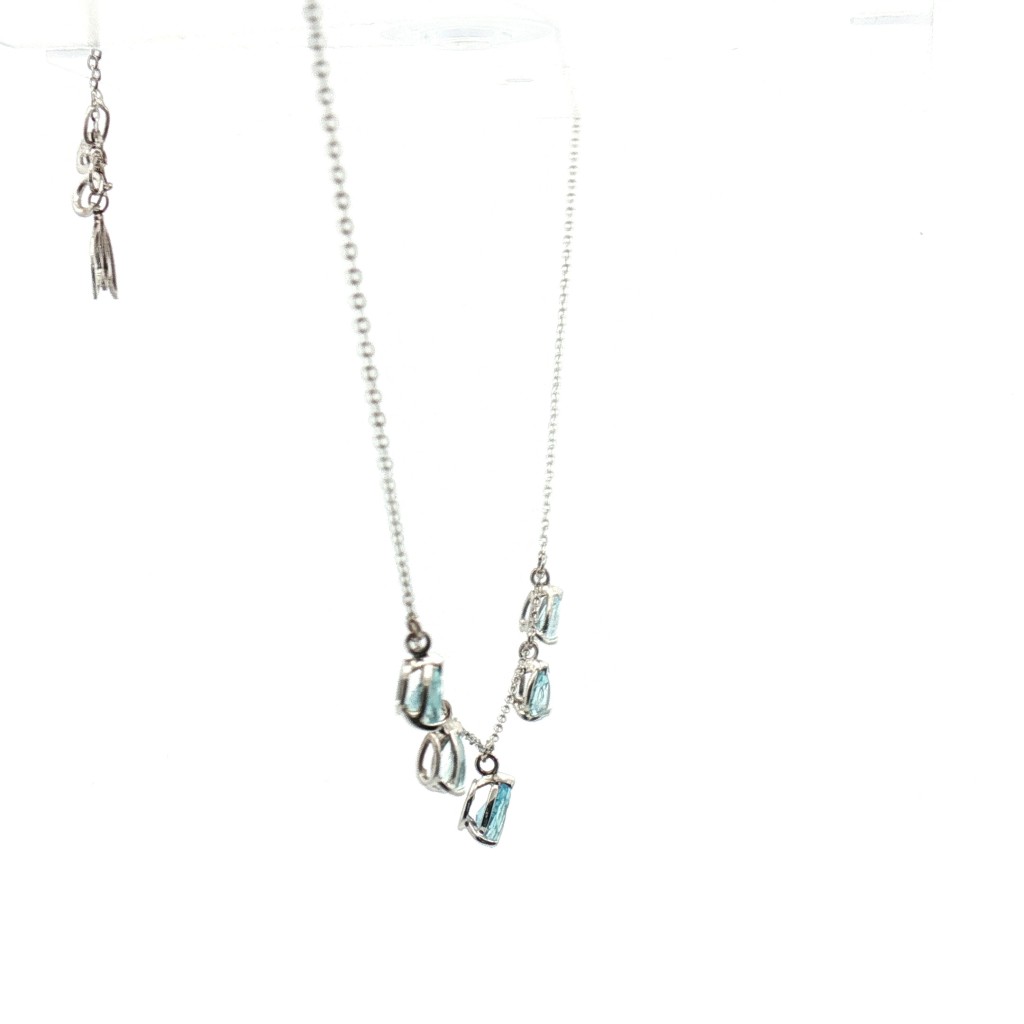 Collana in Oro Bianco con 5 Acquamarine a Goccia Pendenti - 0.92 ct | 45 cm - CICALA