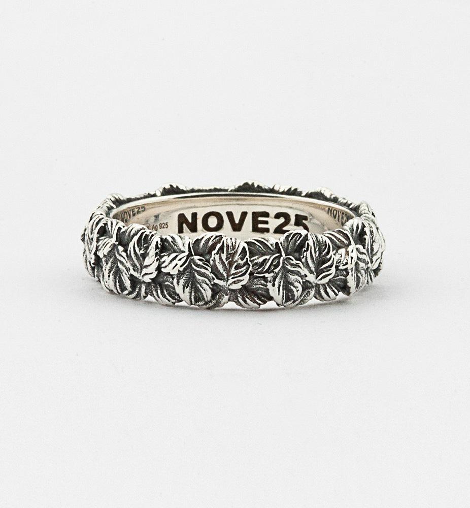 Nove25 polished burnished silver leaf ring - NOVE25