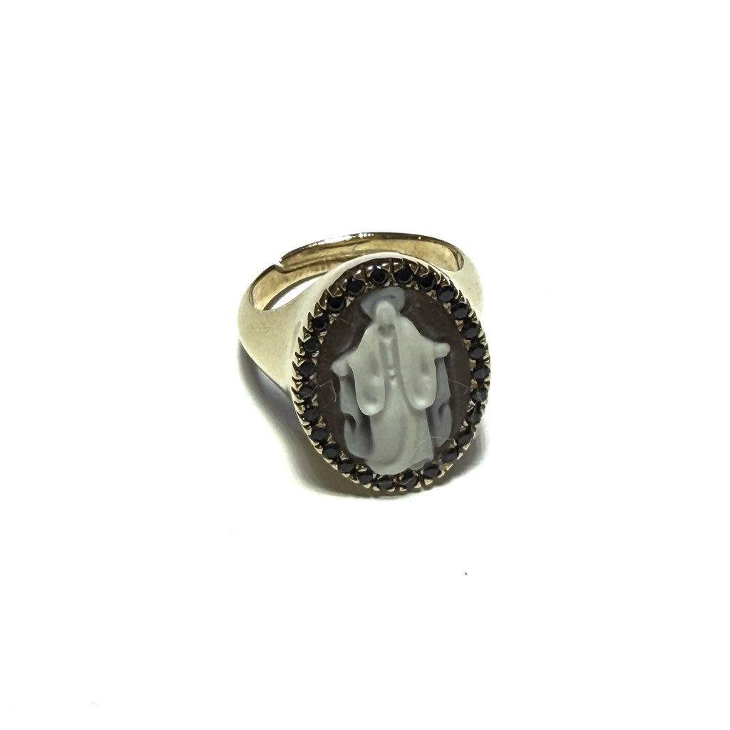Anello Cameo Italiano chevalier in argento dorato con cammeo Madonna