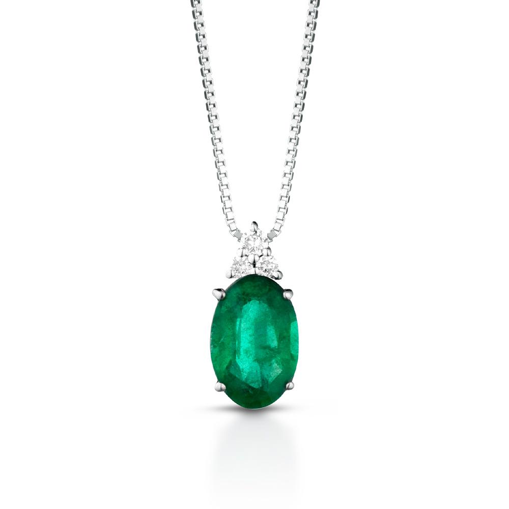 White gold necklace with 0.43ct emerald and diamonds - LELUNE
