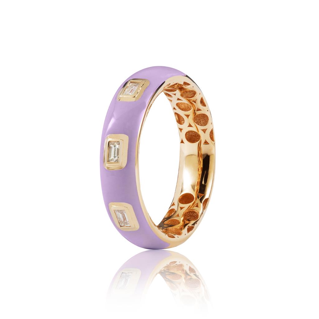 Anello oro giallo smalto lilla diamanti baguette 0,12ct  - RF JEWELS