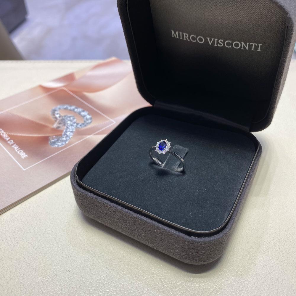  Anello zaffiro ovale 0,37ct contorno diamanti 0,17ct Mirco Visconti - MIRCO VISCONTI
