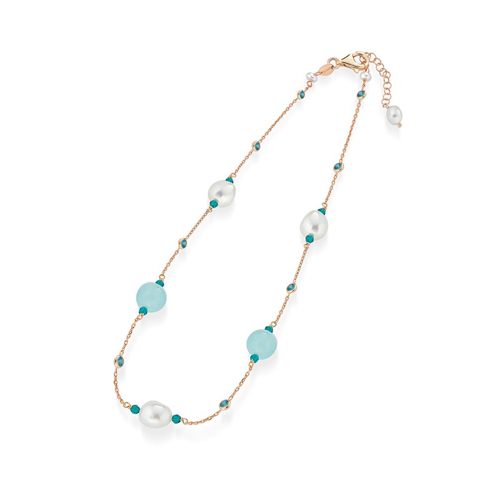 Necklace blue jade zircons pearls fw Le Lune Glamor LGNK516.1  - GLAMOUR
