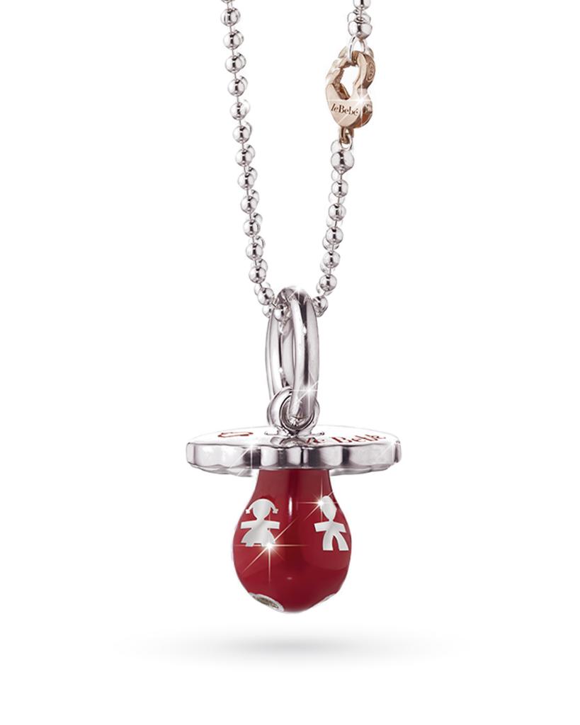 925 sterling silver charm  leBebe SNM005 with baby pacifier and red enamel - LE BEBE