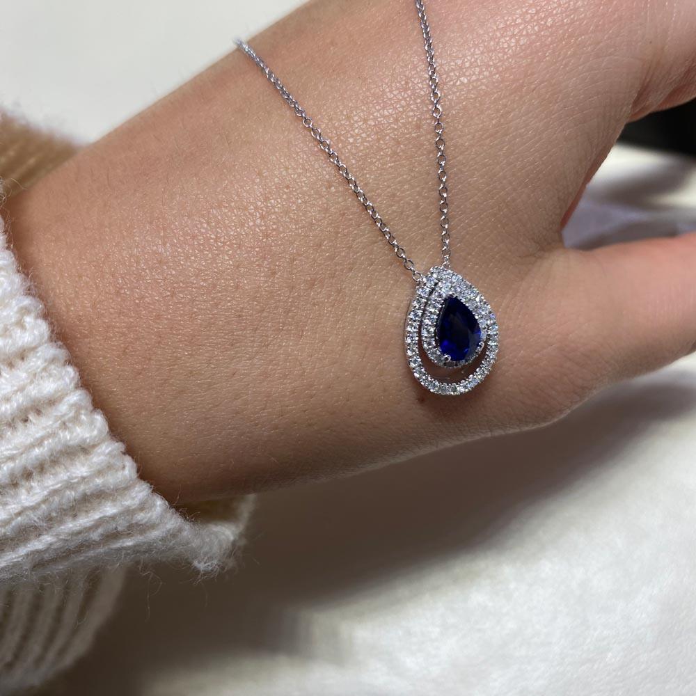  Girocollo oro bianco zaffiro goccia 0,80ct diamanti 0,27ct Mirco Visconti - MIRCO VISCONTI