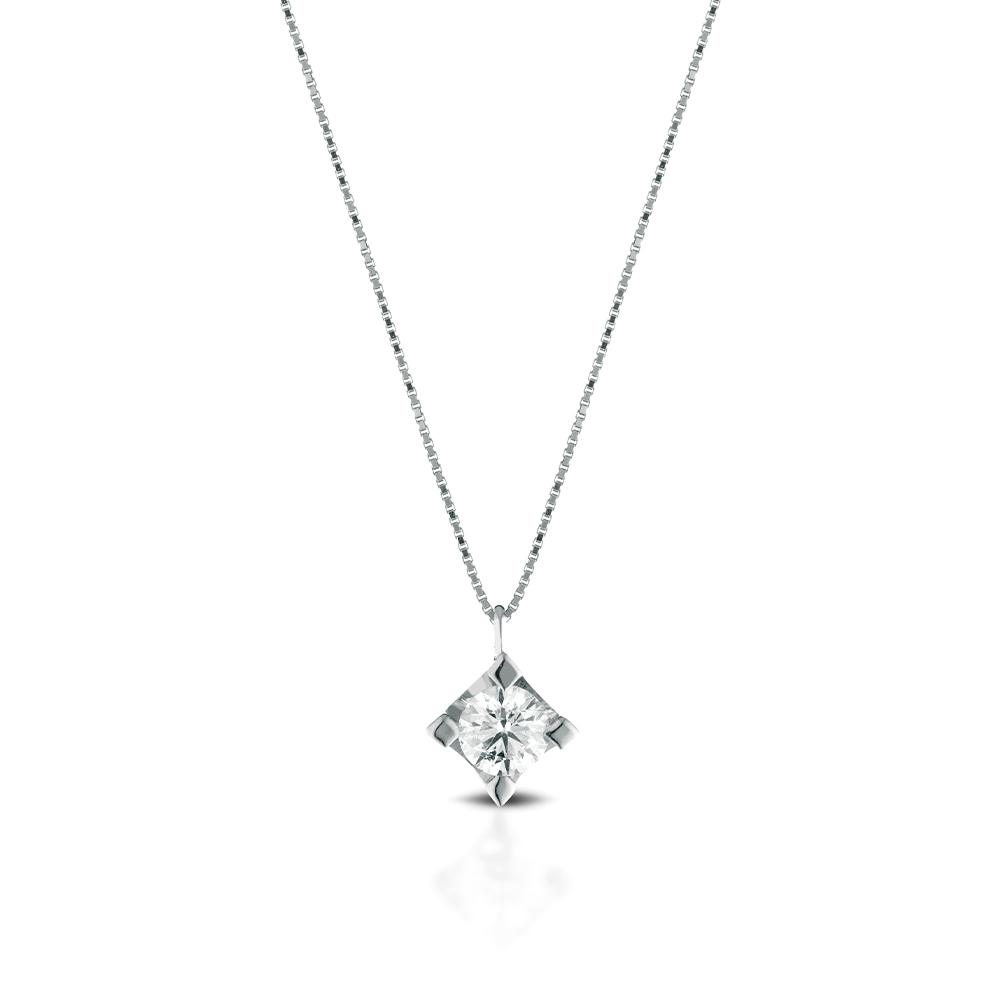Solitaire necklace 18kt white gold with diamond - LELUNE