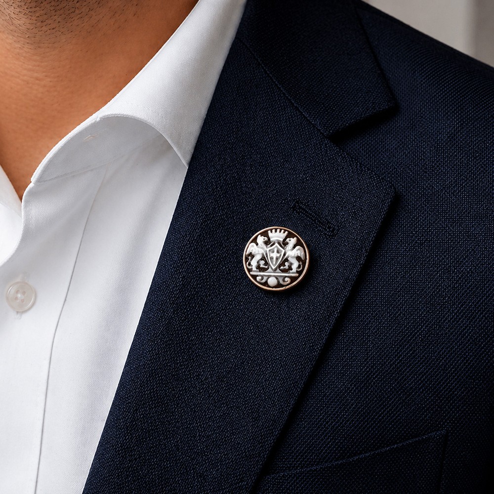 Spilla da Giacca in Argento rosa e Cammeo con Stemma di Genova - CICALA