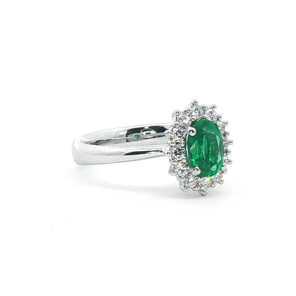  Emerald ring 0.76 ct with 12 brilliant-cut diamonds - MIRCO VISCONTI