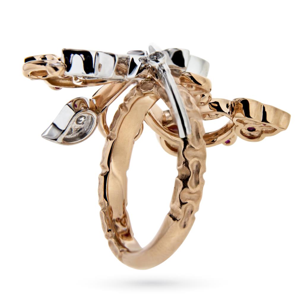  Anello in oro rosa con fiori di diamanti e rubini - ORO TREND