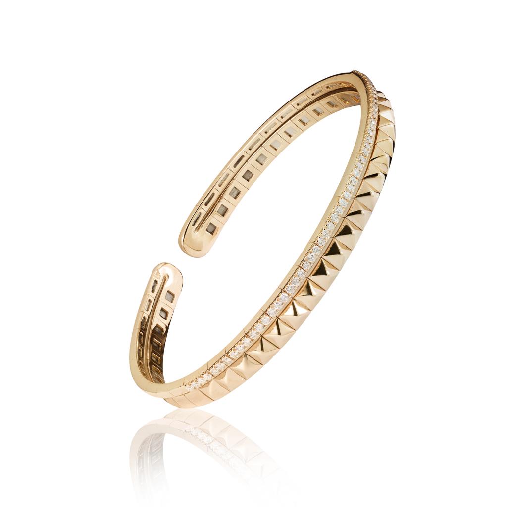Rigid pink gold slave bracelet with studs and 0.53ct diamonds - RF JEWELS