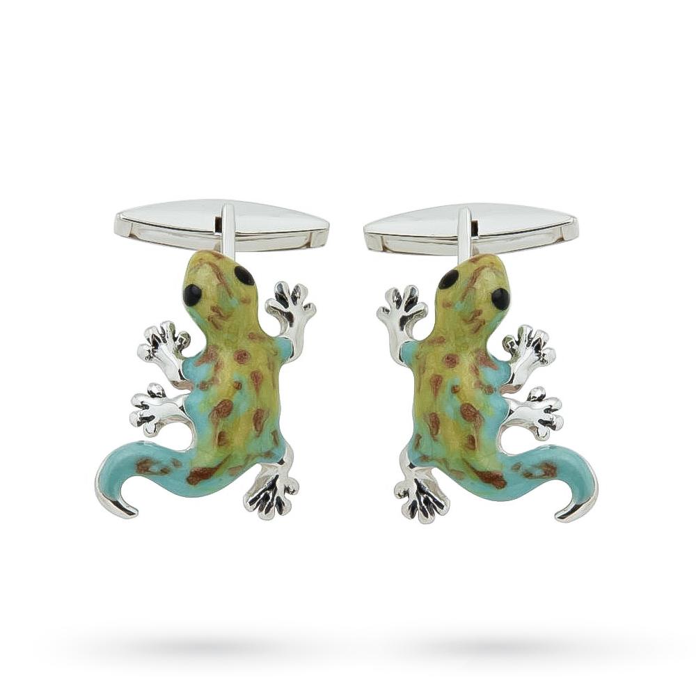 925 sterling silver cufflinks enameled geckos - SATURNO