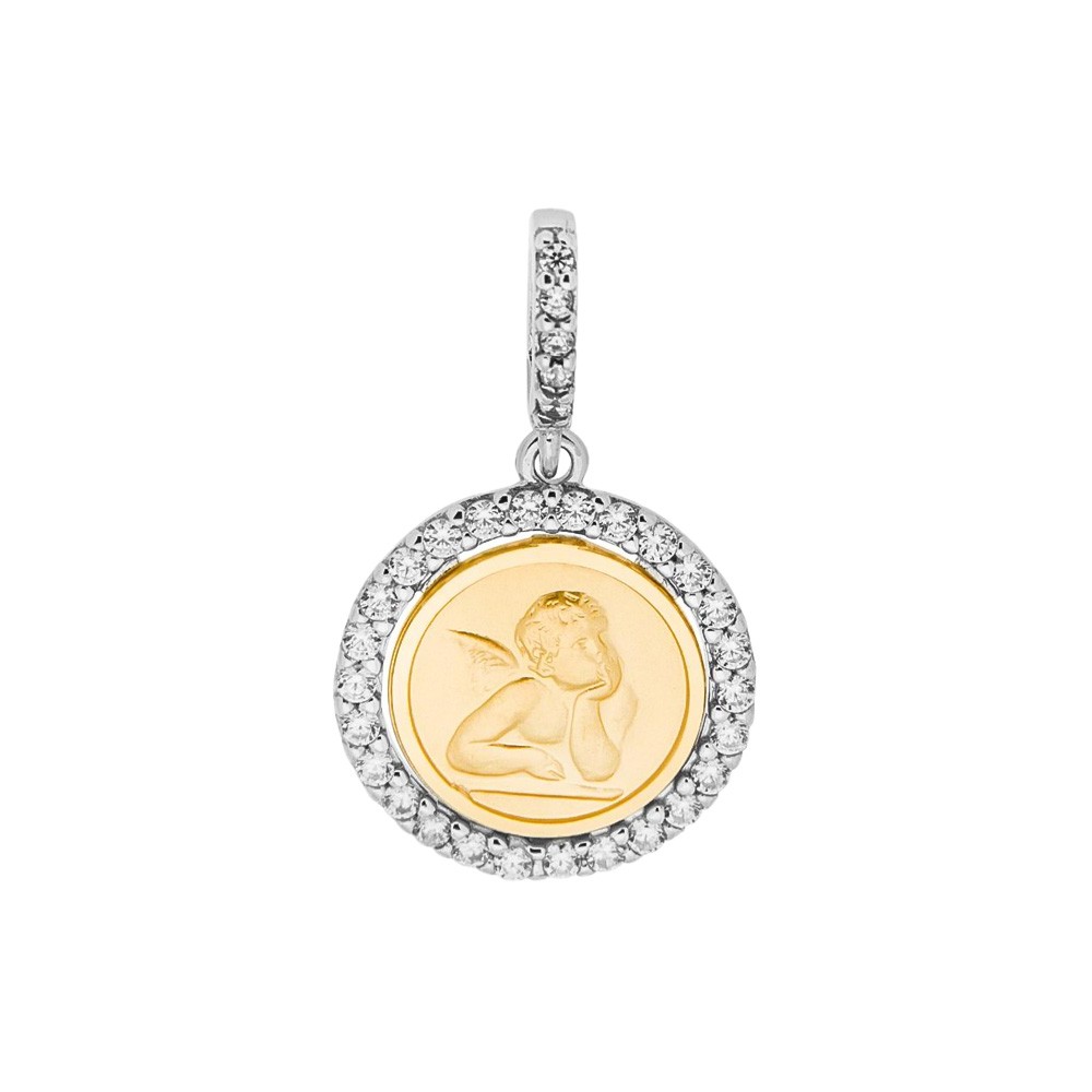 Ciondolo angioletto in oro giallo e bianco