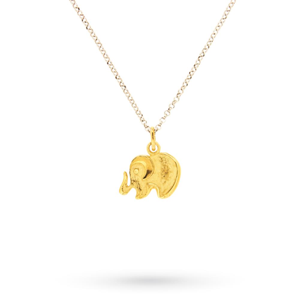 Gold elephant pendant with silver chain 40cm - QUAGLIA