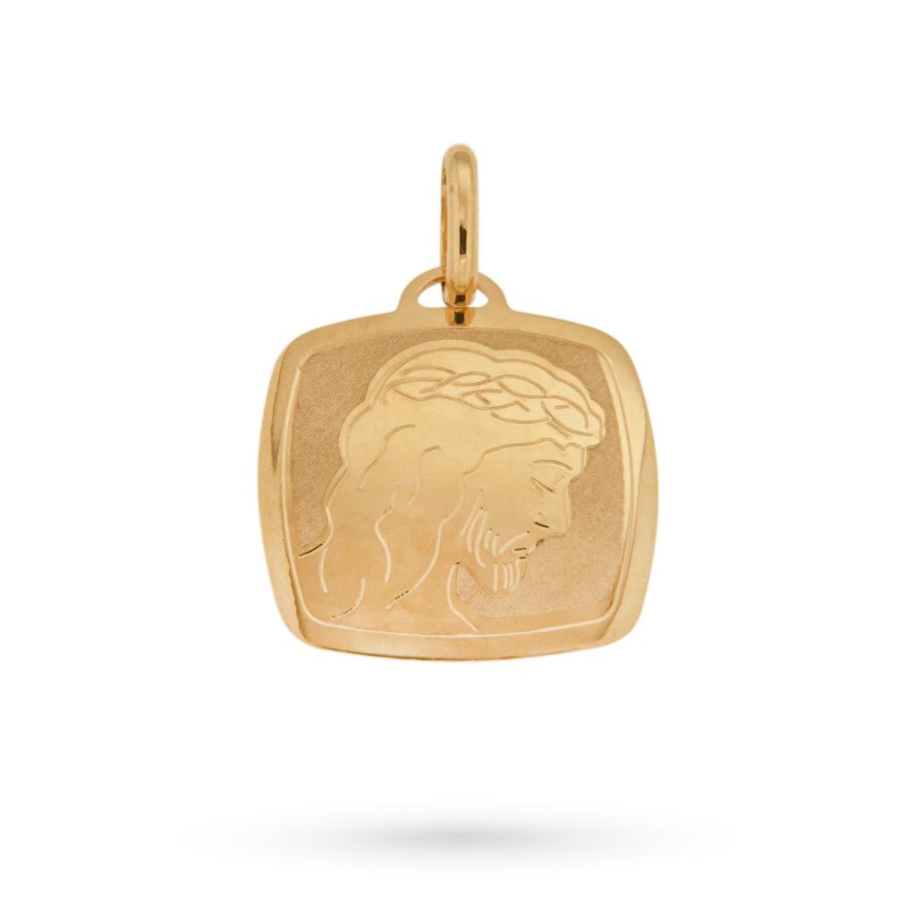 Square tag pendant with Jesus in 18kt yellow gold - CICALA