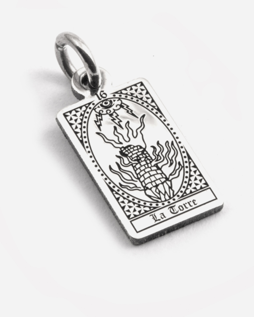 Ciondolo Carta Tarocchi La Torre in argento 925 Grande