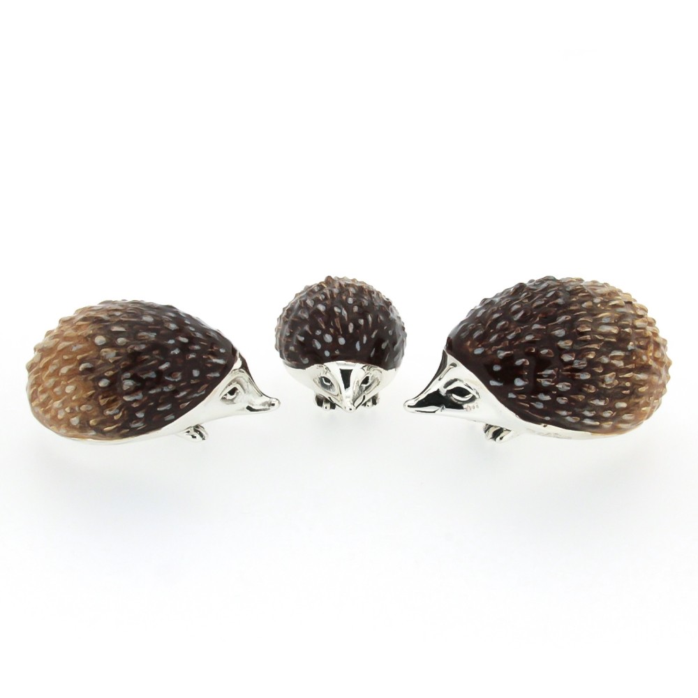 Soprammobile raffigurante una famiglia di ricci in argento 925 e smalto