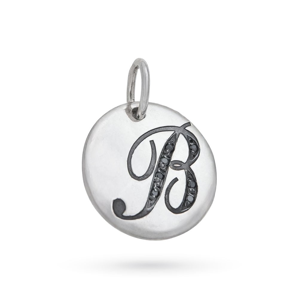Ciondolo argento 925 lettera B con diamanti neri - ORO TREND